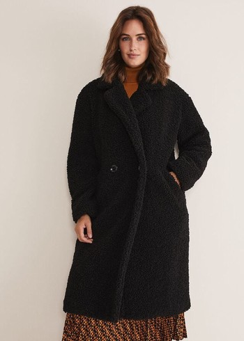 Phase Eight Libbie Longline Teddy Coats Black USA | 1729853-QL